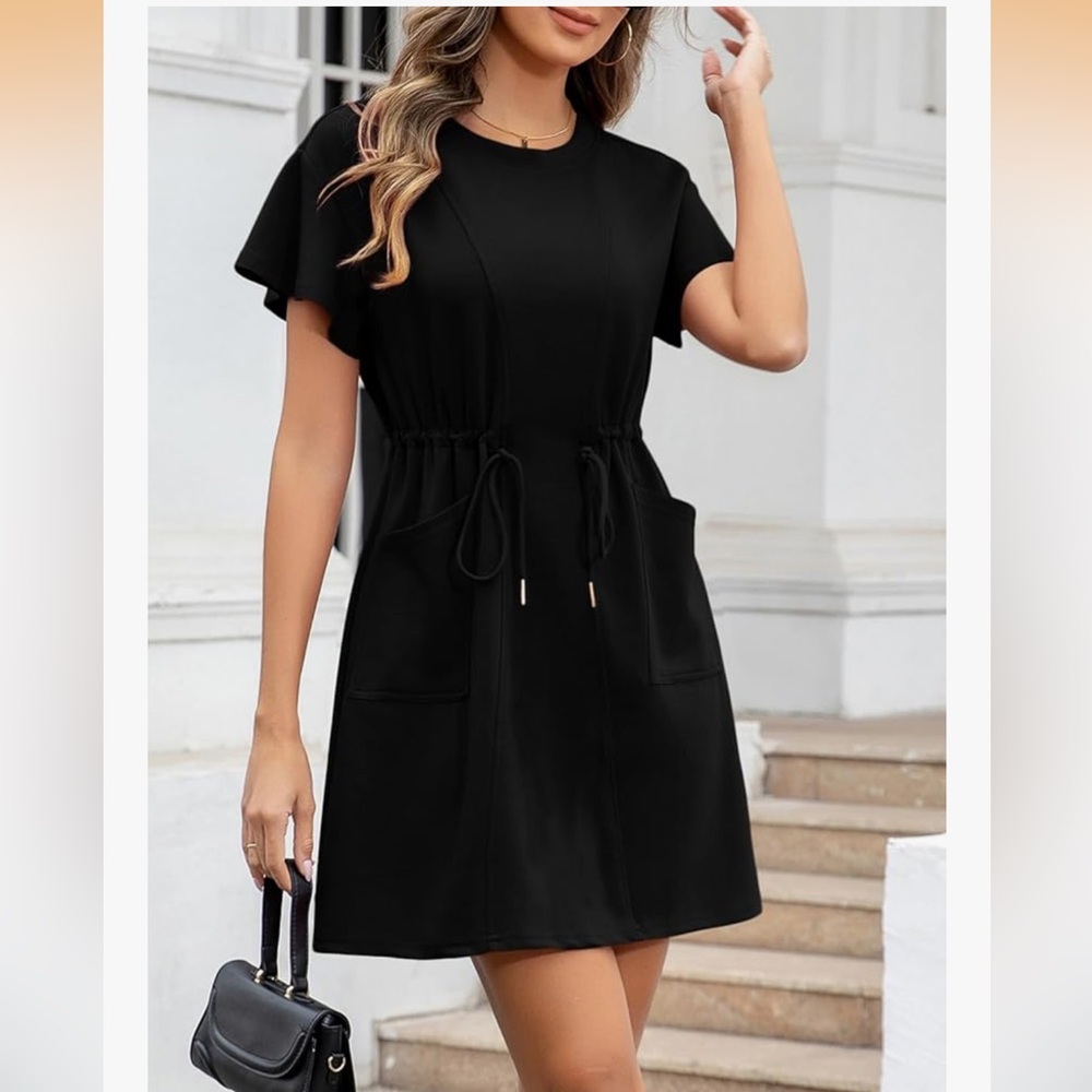 NWOT Drawstring casual black dress